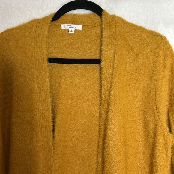 89th Madison Long Open Front Cardigan Sweater w front pockets Size L. Mustard - Picture 2 of 11